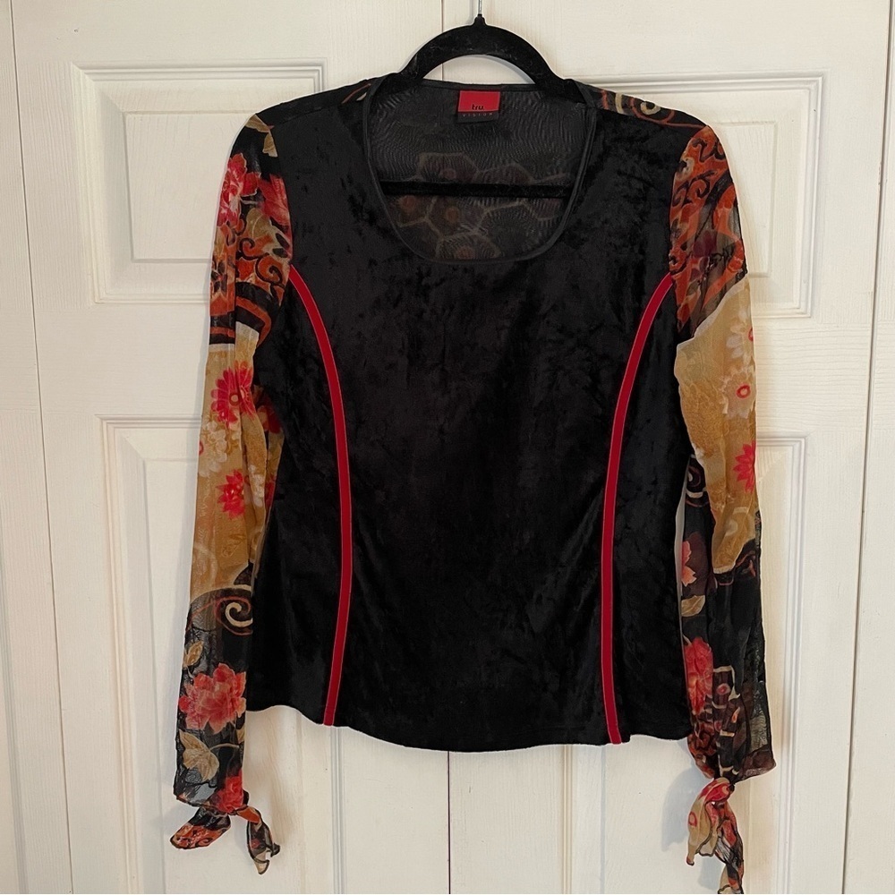 tru vision Y2K Vintage Velour and Colourful Mesh Long Sleeve Crewneck Top 8